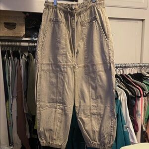 easel sage grey drawstring barrel style cropped jeans